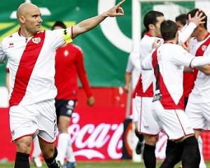 Rayo Vallecano midfielder Jose Maria Movilla celebrates after scoring against Osasuna