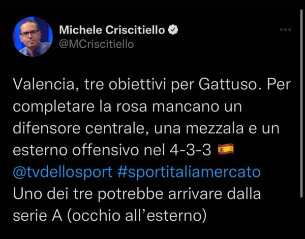 Tweet di Criscitiello