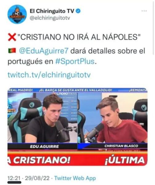 Tweet Ronaldo El Chringuito Tv