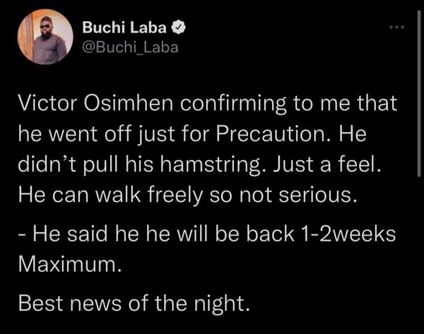 Tweet di Buchi Laba (amico di Osimhen)