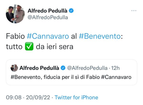 Twitter Cannavaro Benevento