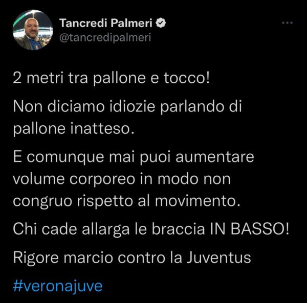 Tweet,Tancredi Palmeri, Verona-Juventus