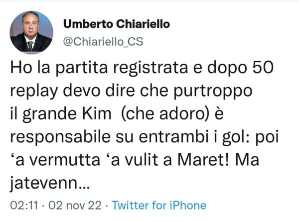 Tweet Chiariello Meret