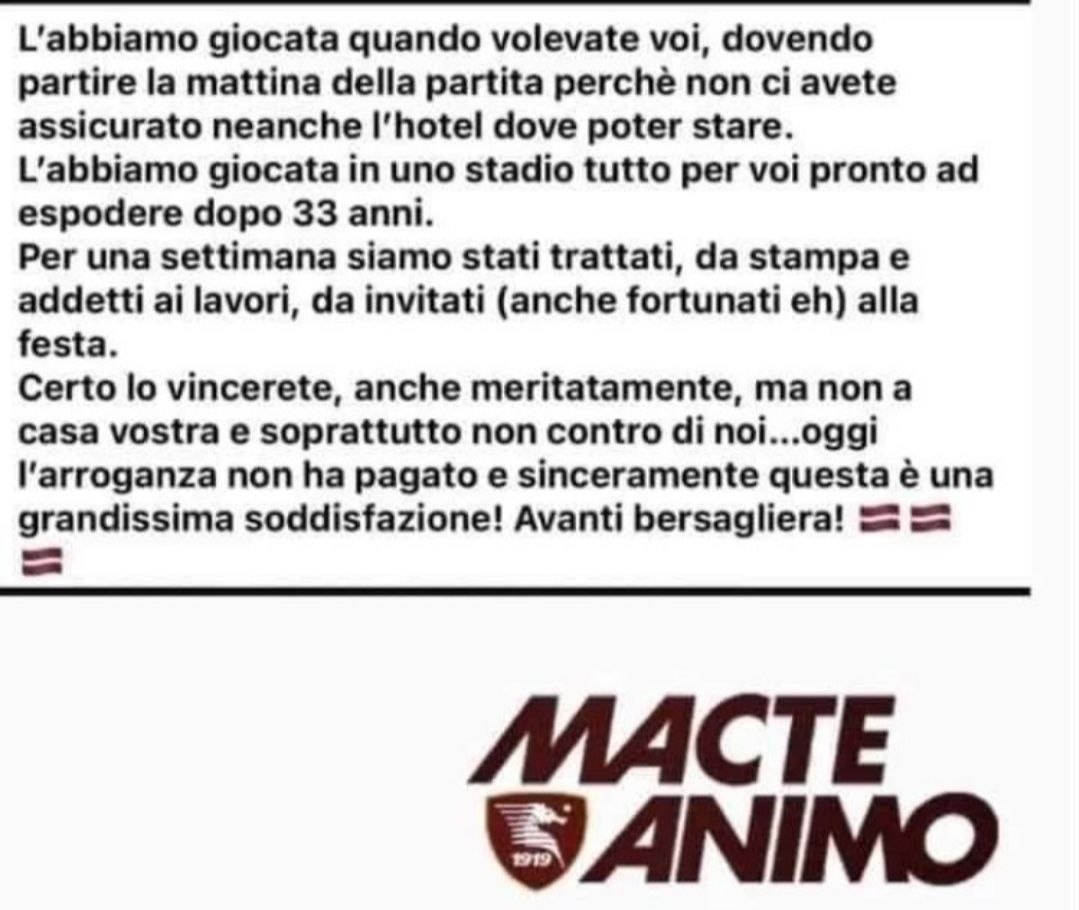 Comunicato ultras Salernitana