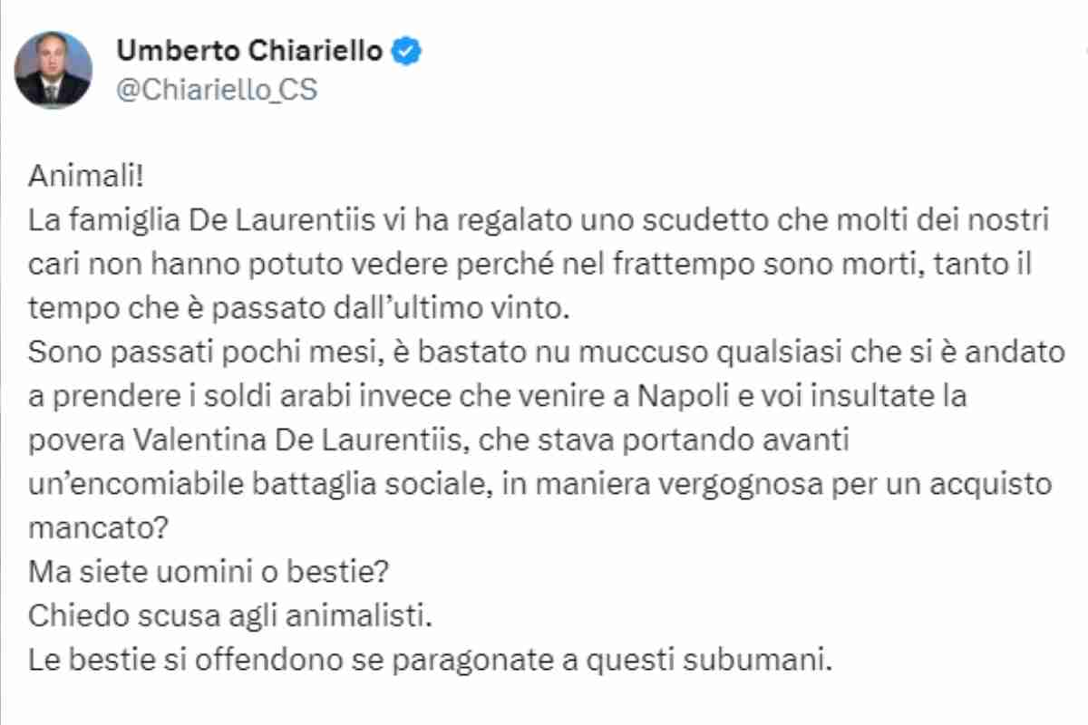 Insulti a Valentina De Laurentiis: Chiariello bacchetta i tifosi