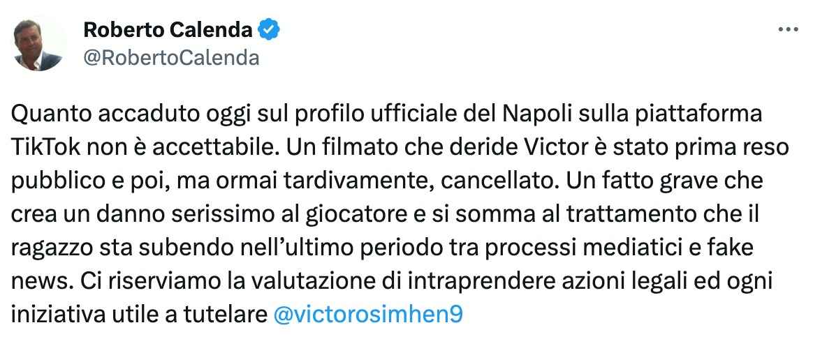 Shock Osimhen: il procuratore minaccia il Napoli