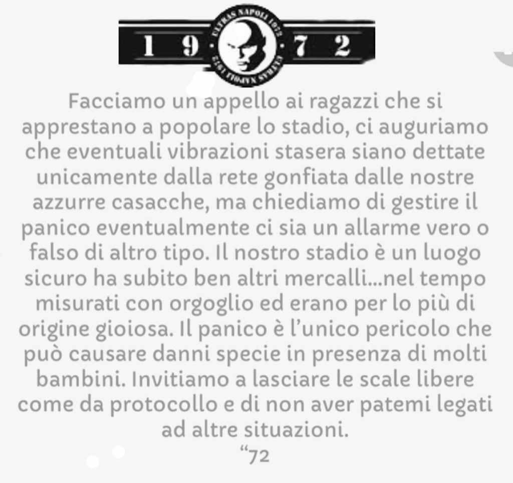 Comunicato della Curva B sul rischio terremoti