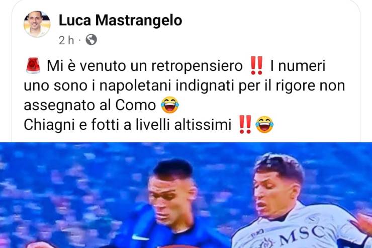 Luca Mastrangelo polemico contro il Napoli